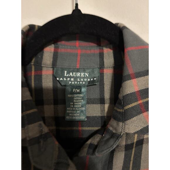 Ralph Lauren LRL Button Up Shirt Medium Petite Green Plaid Check - Picture 2 of 8